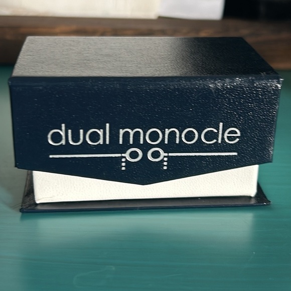 NEW Dual Monocle Monogrammed “M” Cufflinks Silver Tone in Gift Box - Picture 3 of 6